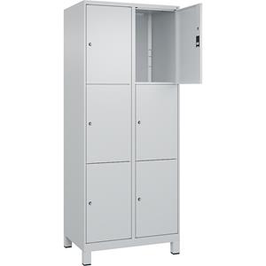 C+P Lockerkast Classic PLUS, 2 compartimenten, lichtgrijs, b = 800 mm, 6 vakken, met voeten