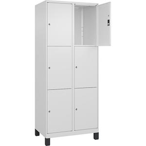 C+P Lockerkast Classic PLUS, 2 compartimenten, verkeerswit, b = 800 mm, 6 vakken, met voeten