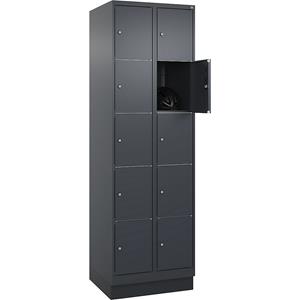 C+P Lockerkast Classic PLUS, 2 compartimenten, grijs, b = 600 mm, 10 vakken, met bodemsokkel