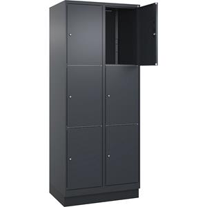 C+P Lockerkast Classic PLUS, 2 compartimenten, grijs, b = 800 mm, 6 vakken, met bodemsokkel