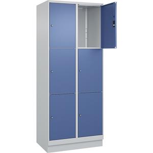 C+P Lockerkast Classic PLUS, 2 compartimenten, lichtgrijs / verblauw, b = 800 mm, 6 vakken, met bodemsokkel