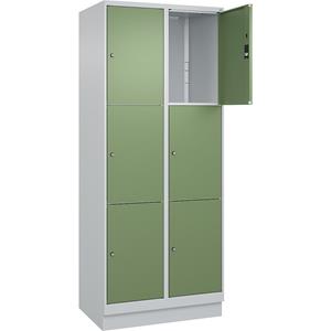 C+P Lockerkast Classic PLUS, 2 compartimenten, lichtgrijs / resedagroen, b = 800 mm, 6 vakken, met bodemsokkel