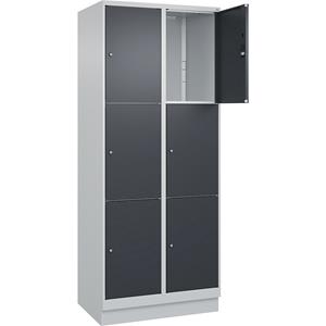 C+P Lockerkast Classic PLUS, 2 compartimenten, lichtgrijs / grijs, b = 800 mm, 6 vakken, met bodemsokkel