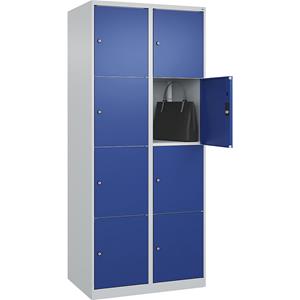 C+P Lockerkast Classic PLUS, 2 compartimenten, lichtgrijs / gentiaanblauw, b = 800 mm, 8 vakken, met voetdoppen