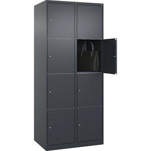 C+P Lockerkast Classic PLUS, 2 compartimenten, grijs, b = 800 mm, 8 vakken, met voetdoppen