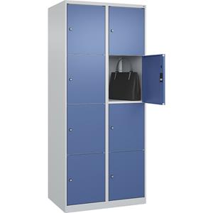 C+P Lockerkast Classic PLUS, 2 compartimenten, lichtgrijs / verblauw, b = 800 mm, 8 vakken, met voetdoppen