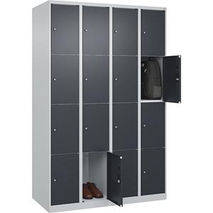 C+P Lockerkast Classic PLUS, 4 compartimenten, lichtgrijs / grijs, b = 1200 mm, 16 vakken, met voetdoppen