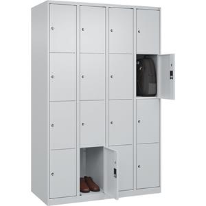 C+P Lockerkast Classic PLUS, 4 compartimenten, lichtgrijs, b = 1200 mm, 16 vakken, met voetdoppen