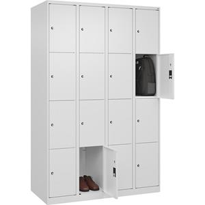 C+P Lockerkast Classic PLUS, 4 compartimenten, verkeerswit, b = 1200 mm, 16 vakken, met voetdoppen