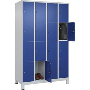 C+P Lockerkast Classic PLUS, 4 compartimenten, lichtgrijs / gentiaanblauw, b = 1200 mm, 16 vakken, met voeten