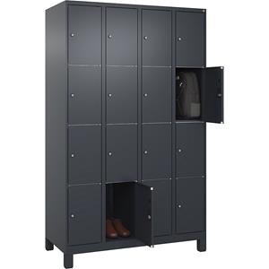 C+P Lockerkast Classic PLUS, 4 compartimenten, grijs, b = 1200 mm, 16 vakken, met voeten