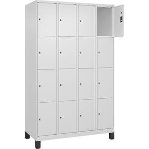 C+P Lockerkast Classic PLUS, 4 compartimenten, verkeerswit, b = 1200 mm, 16 vakken, met voeten