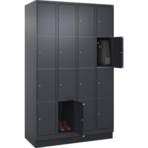 C+P Lockerkast Classic PLUS, 4 compartimenten, grijs, b = 1200 mm, 16 vakken, met bodemsokkel