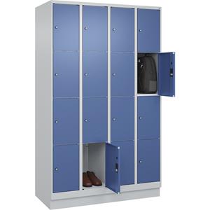 C+P Lockerkast Classic PLUS, 4 compartimenten, lichtgrijs / verblauw, b = 1200 mm, 16 vakken, met bodemsokkel