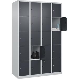 C+P Lockerkast Classic PLUS, 4 compartimenten, lichtgrijs / grijs, b = 1200 mm, 20 vakken, met voetdoppen