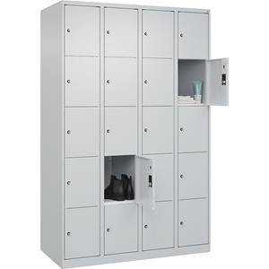 C+P Lockerkast Classic PLUS, 4 compartimenten, lichtgrijs, b = 1200 mm, 20 vakken, met voetdoppen