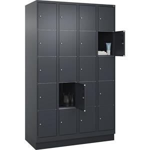 C+P Lockerkast Classic PLUS, 4 compartimenten, grijs, b = 1200 mm, 20 vakken, met bodemsokkel