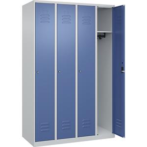 C+P Kledingkast Classic PLUS, 4 compartimenten, lichtgrijs / verblauw, b = 1200 mm, met voetdoppen, cilinderslot