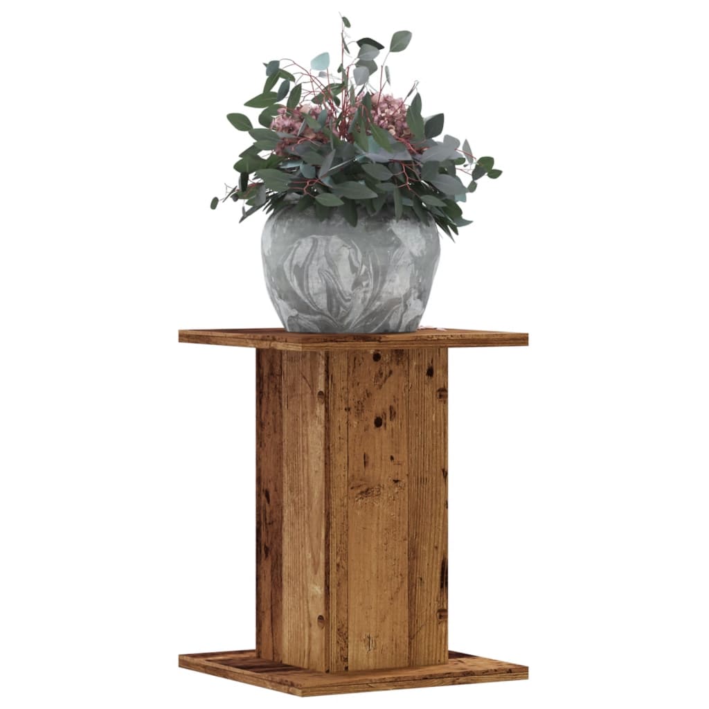 VidaXL Plantenstandaards 2 st 30x30x40 cm bewerkt hout oud houtkleurig