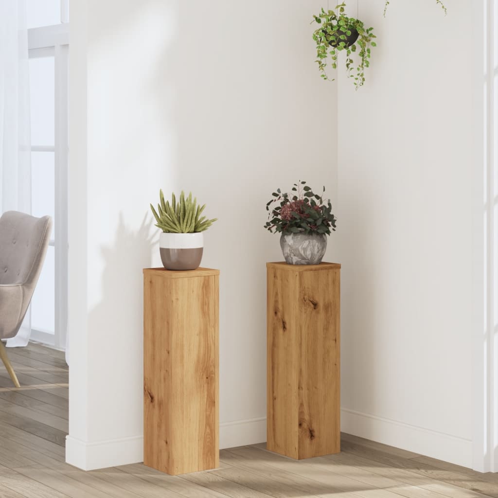 VidaXL Plantenstandaards 2 st 17x17x60 cm hout artisanaal eikenkleurig