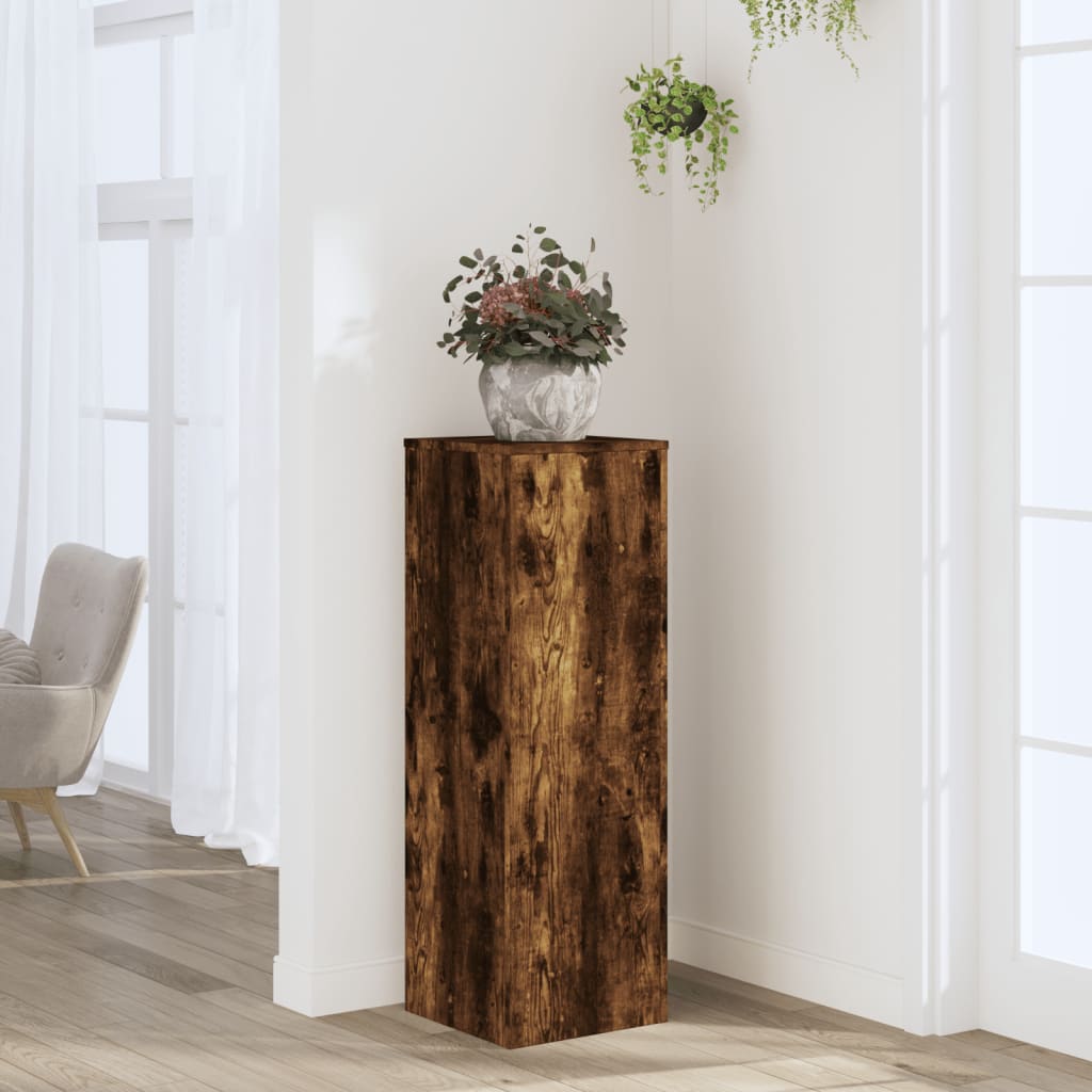 VidaXL Plantenstandaard 33x33x100 cm bewerkt hout gerookt eikenkleurig