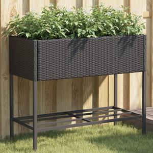 VidaXL Plantenbakken met schap 2 st 90x40x75 poly rattan zwart