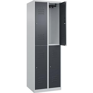 C+P Kledingkast Classic PLUS met twee verdiepingen, 2 compartimenten, lichtgrijs / grijs, h x b = 1850 x 600 mm, met voetdoppen, cilinderslot