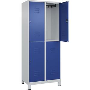 C+P Kledingkast Classic PLUS met twee verdiepingen, 2 compartimenten, lichtgrijs / gentiaanblauw, h x b = 1950 x 800 mm, met voeten, cilinderslot