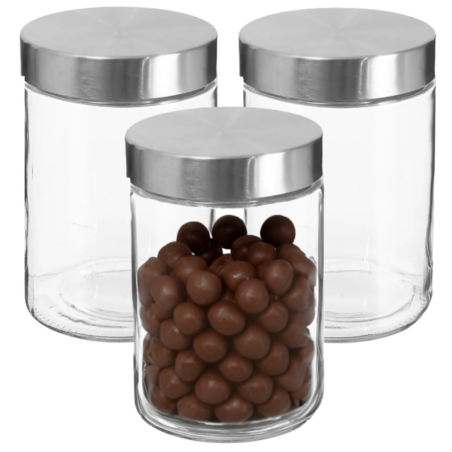 Secret de Gourmet Voorraadbus/voorraadpot - 3x - glas - met RVS deksel - 1200 ml - Voorraadpotten -