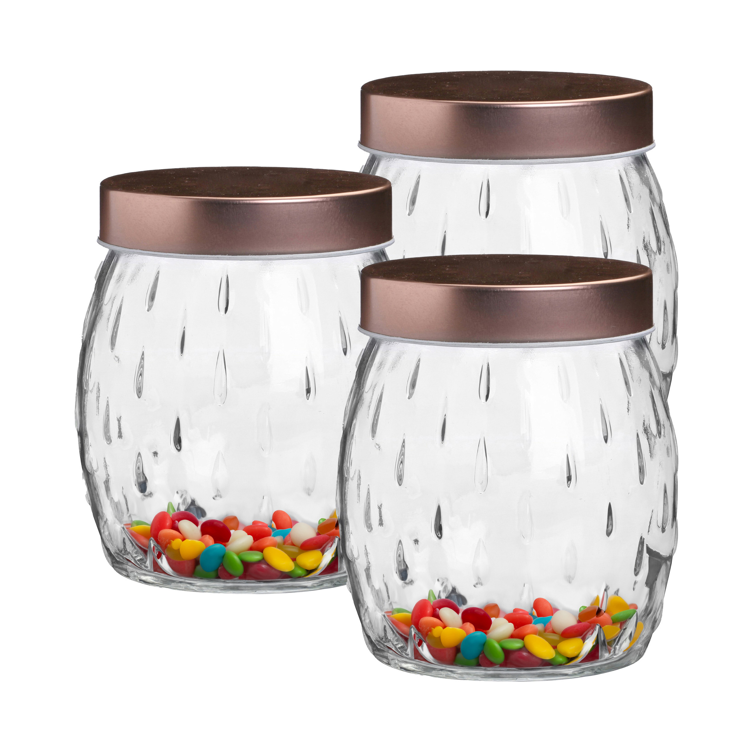 Urban Living Voorraadpot/bewaarpot Beau - 3x - 1L - glas - koperen deksel - D13 x H13 cm -