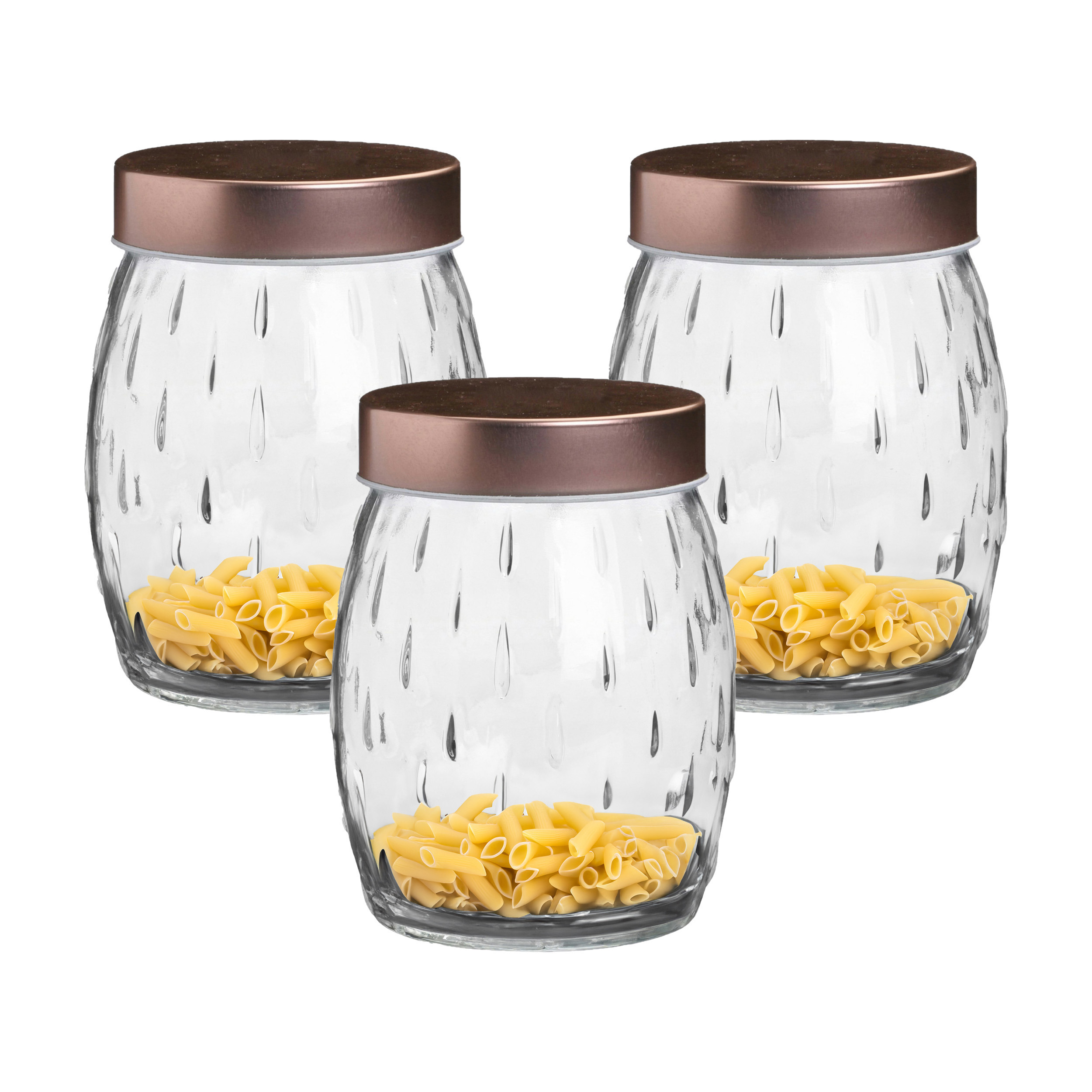 Urban Living Voorraadpot/bewaarpot Beau - 3x - 1.2L - glas - koperen deksel - D13 x H15 cm -