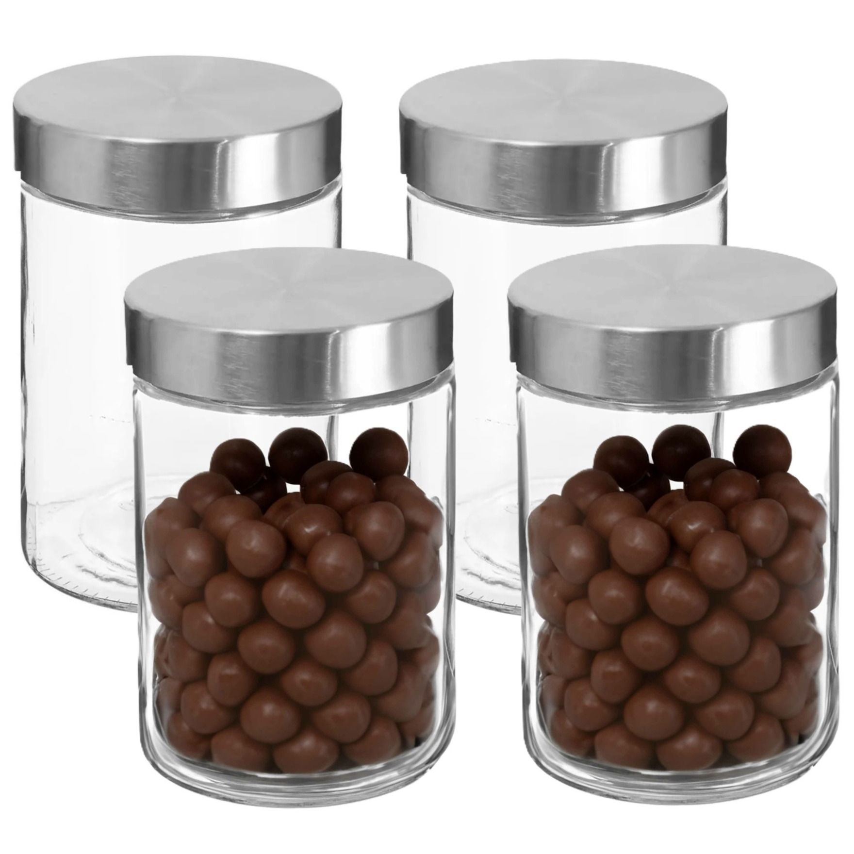 Secret de Gourmet Voorraadbus/voorraadpot - 4x - glas - met RVS deksel - 1200 ml - Voorraadpotten -