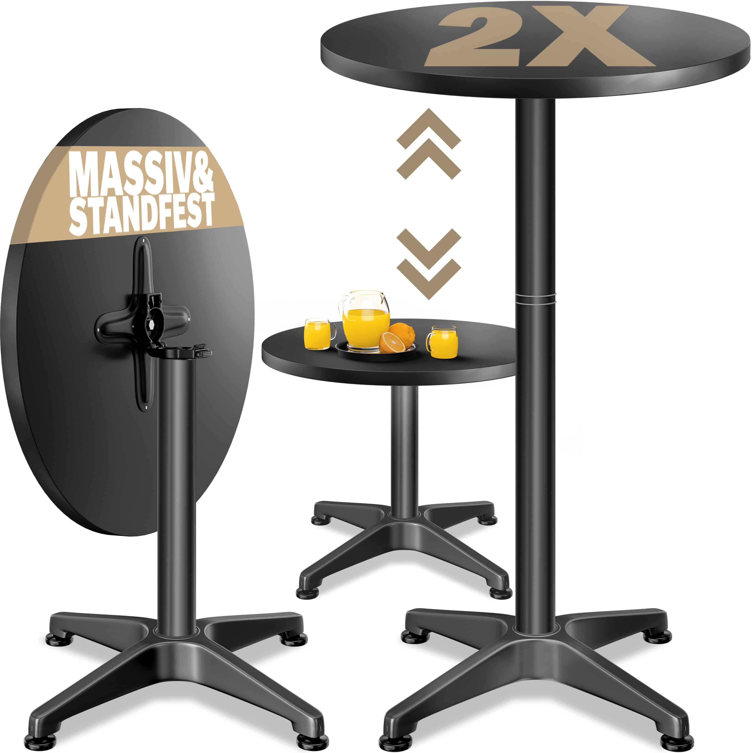 Casaria Stehtisch 2er-Set Schwarz Alu Ø60cm klappbar, höhenverstellbar