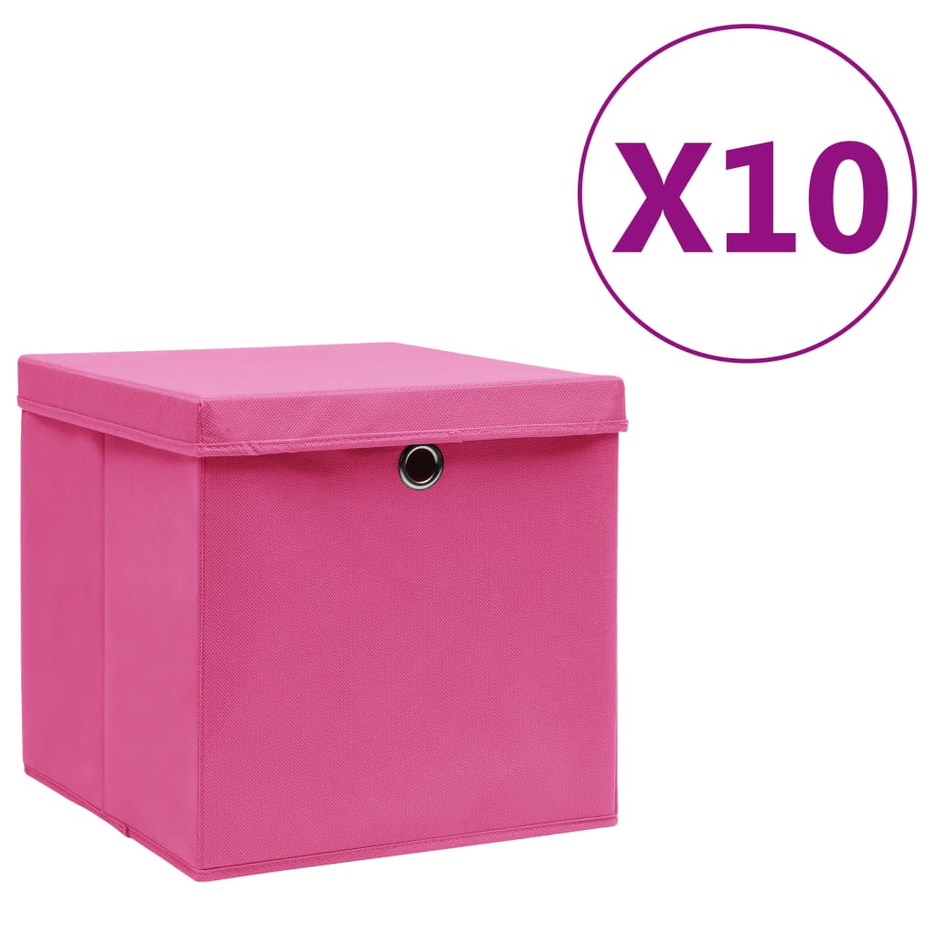 VidaXL Opbergboxen met deksel 10 st 28x28x28 cm roze