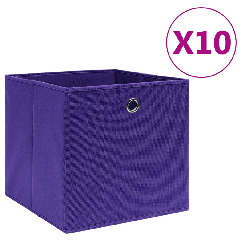 VidaXL Opbergboxen 10 st 28x28x28 cm nonwoven stof paars