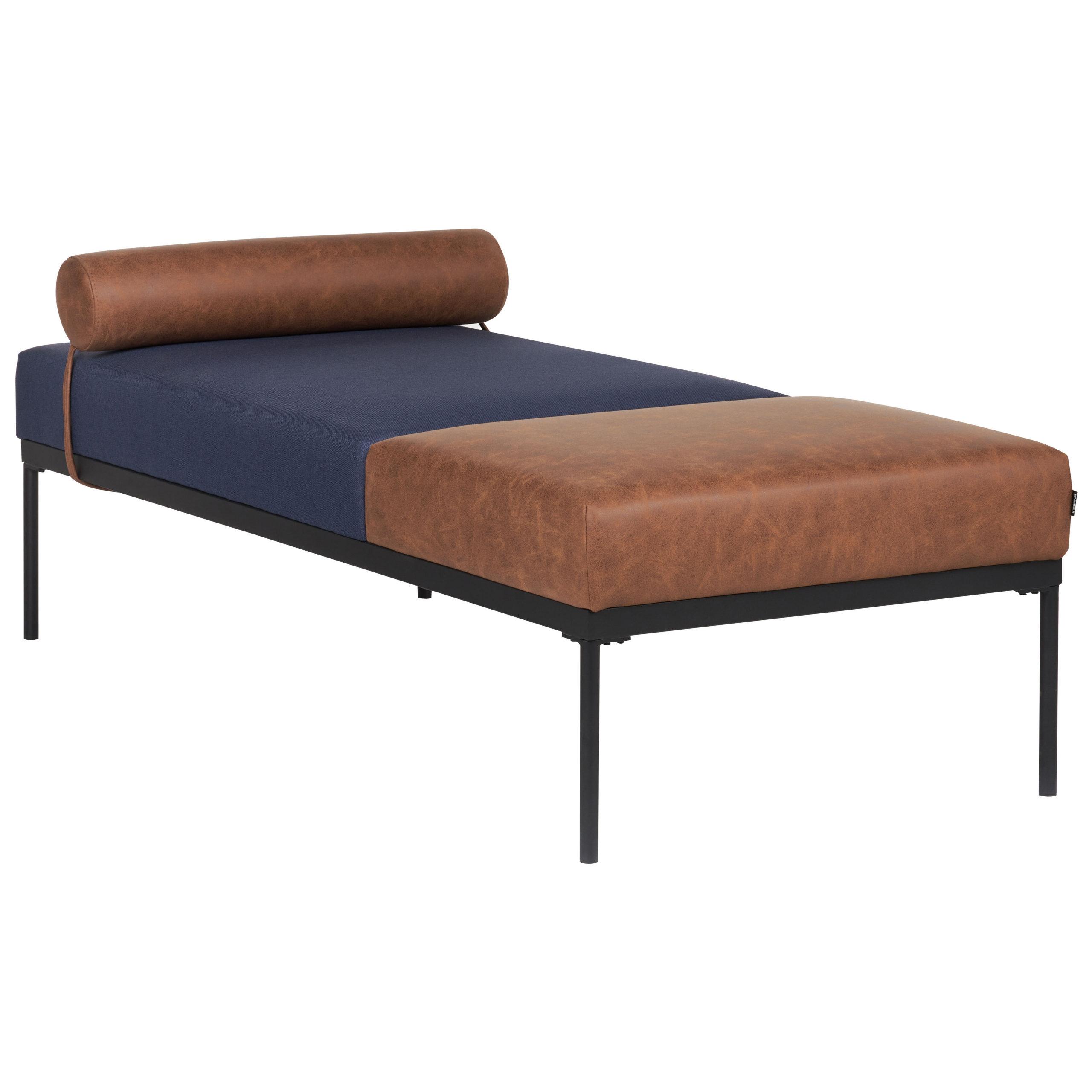 BELIANI Chaise longue kunstleer/linnen donkerblauw/bruin MALMOS