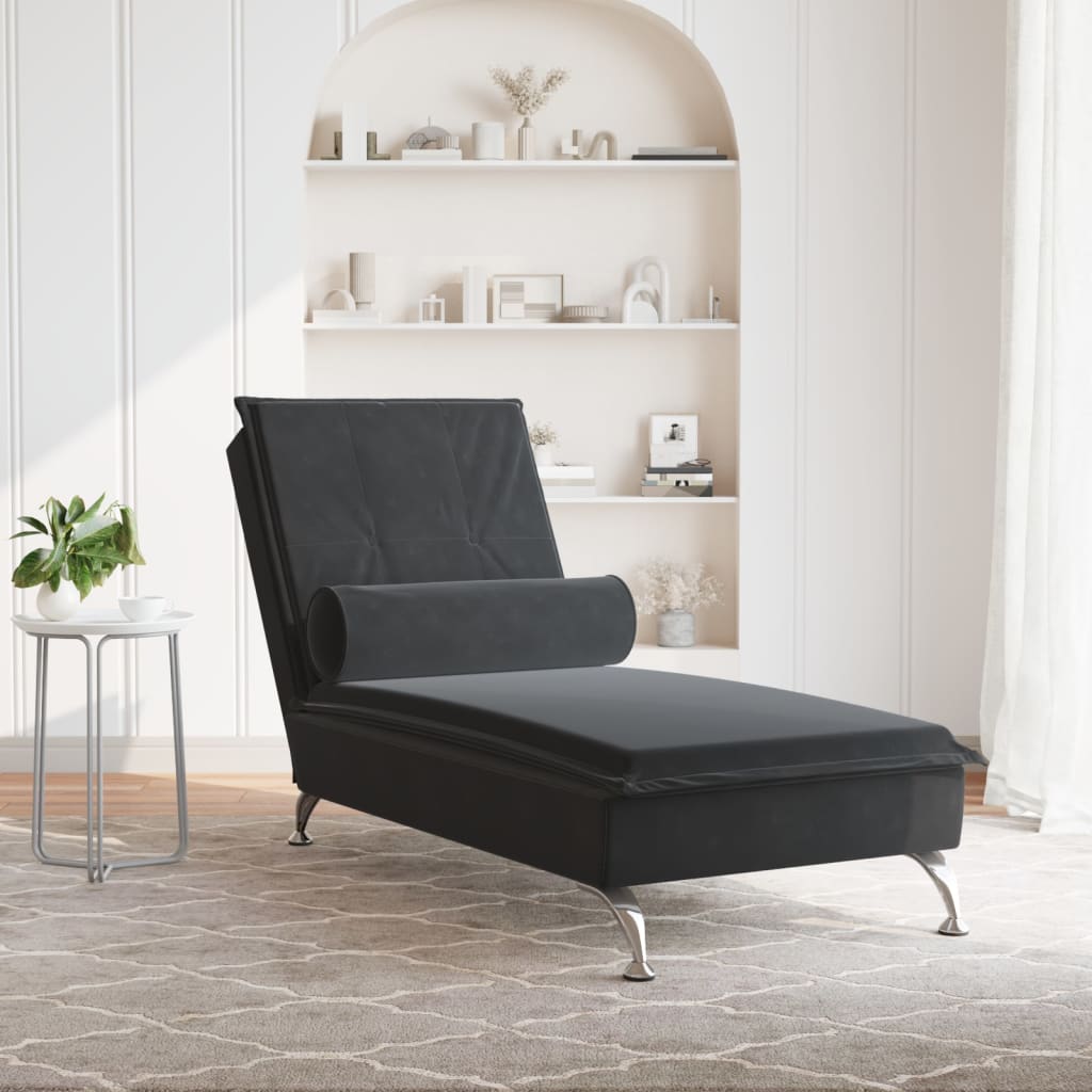 vidaXL Massage chaise longue met bolster fluweel zwart