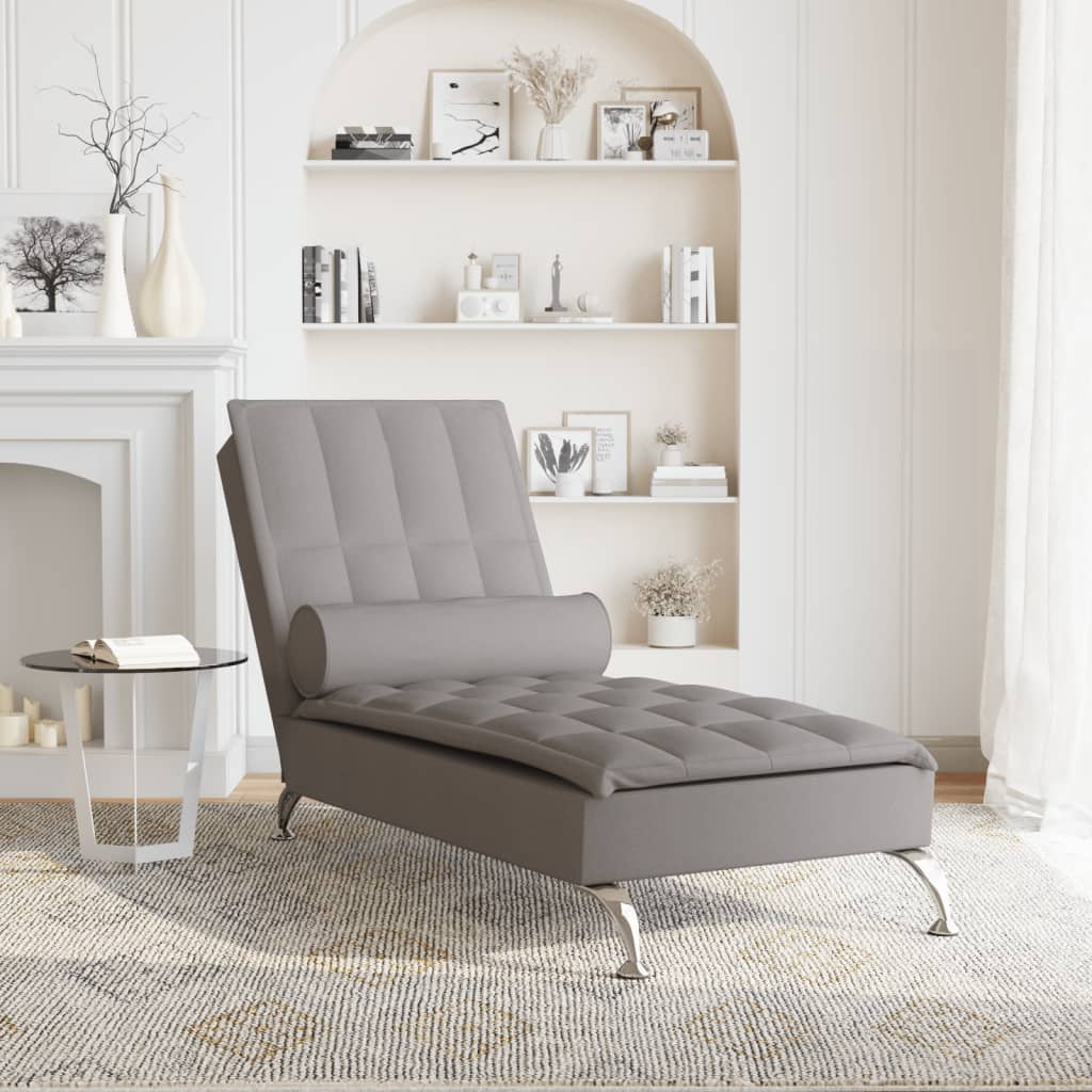 vidaXL Massage chaise longue met bolster stof taupe