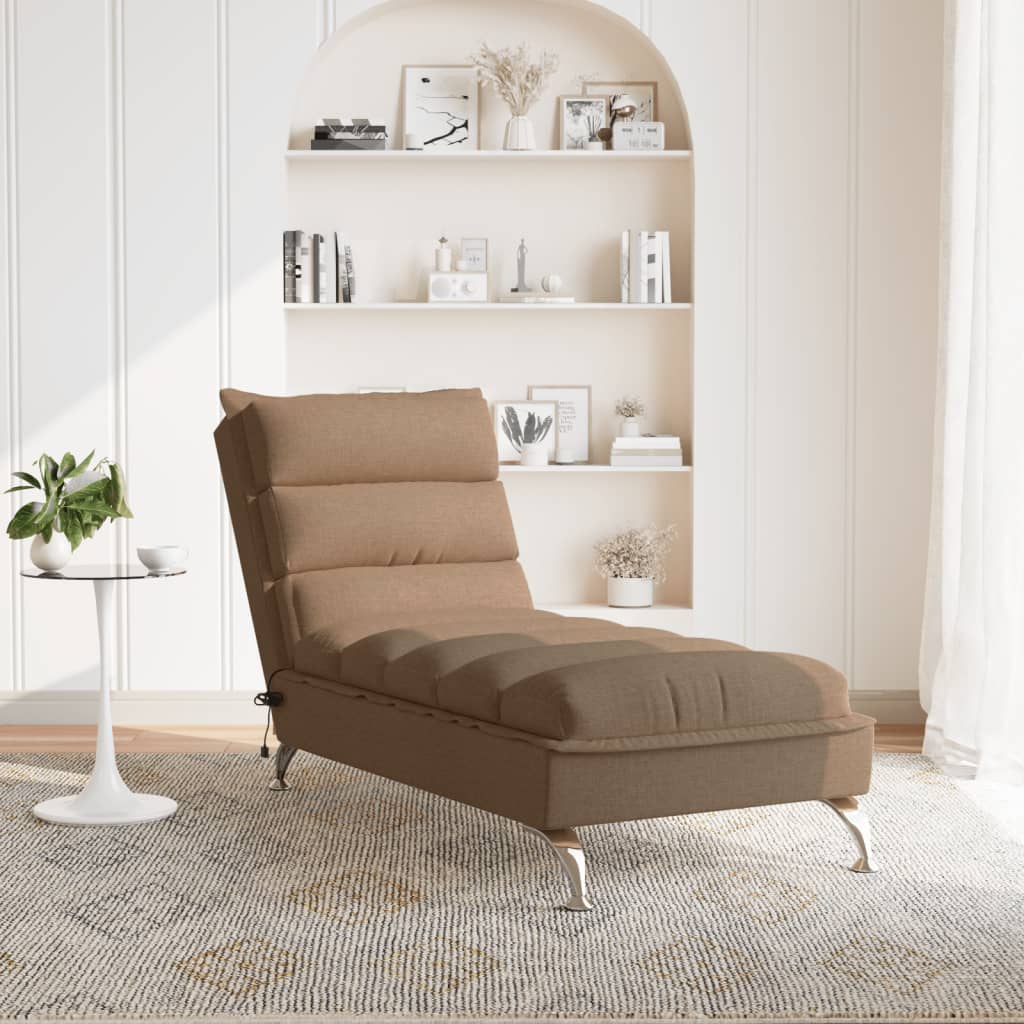 vidaXL Massage chaise longue met kussens stof bruin