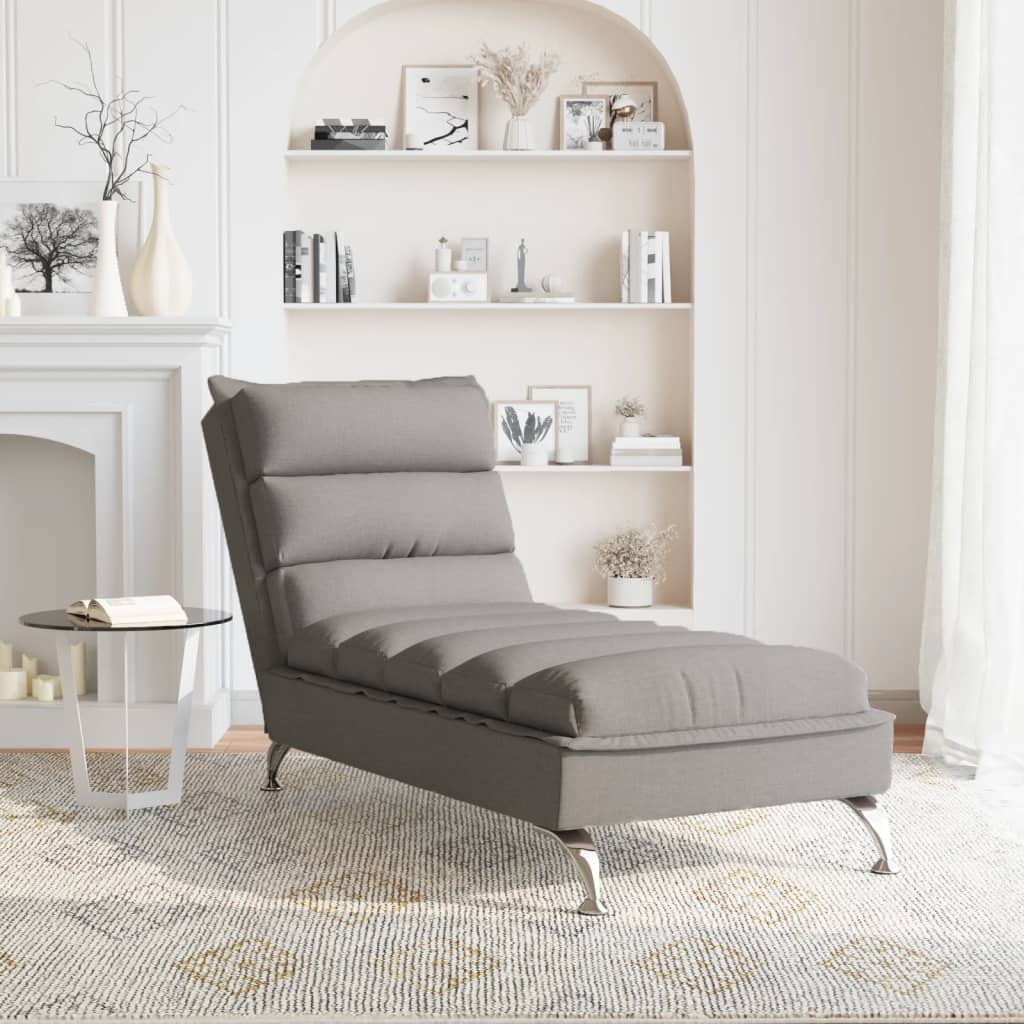 vidaXL Massage chaise longue met kussens stof taupe