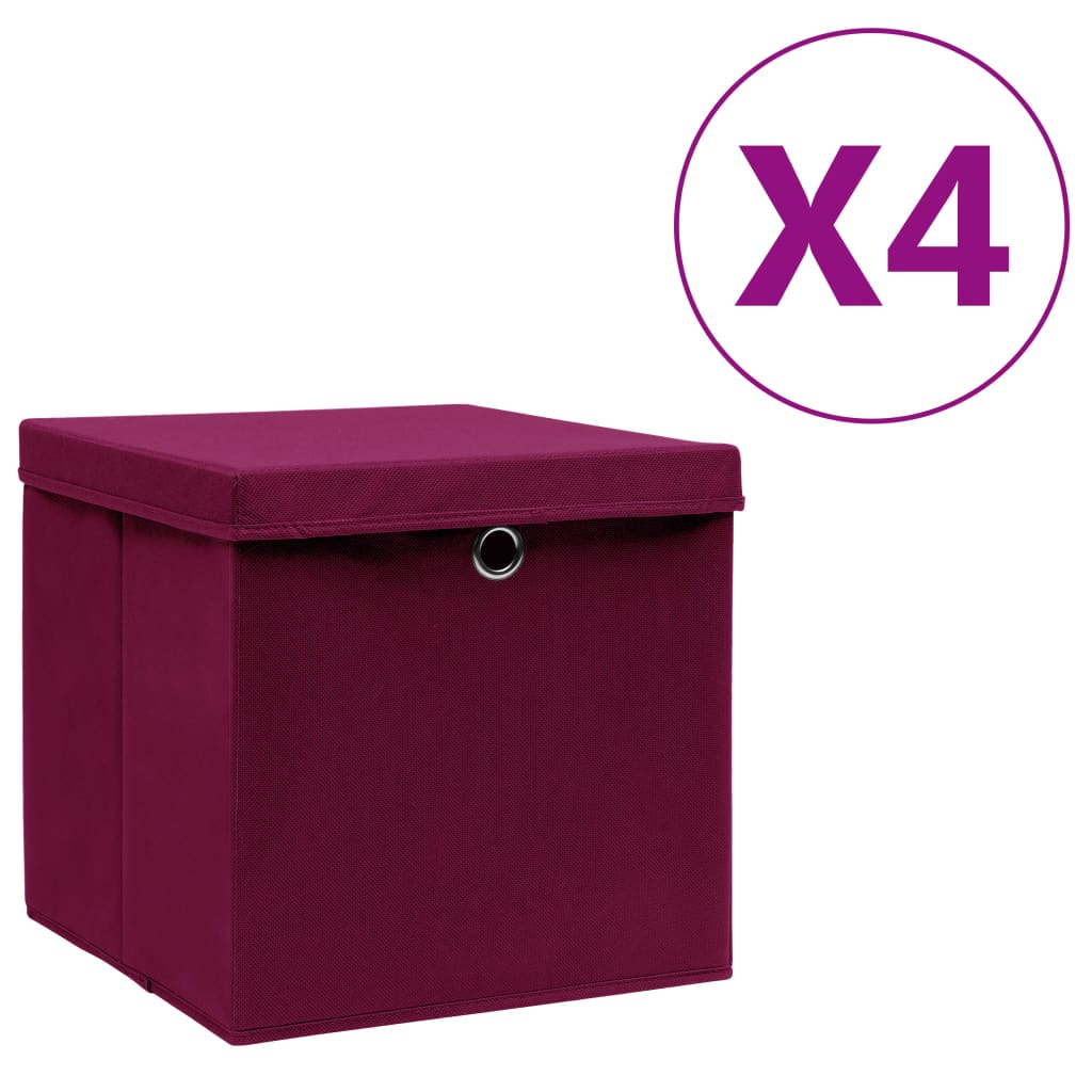 VidaXL Opbergboxen met deksel 4 st 28x28x28 cm donkerrood