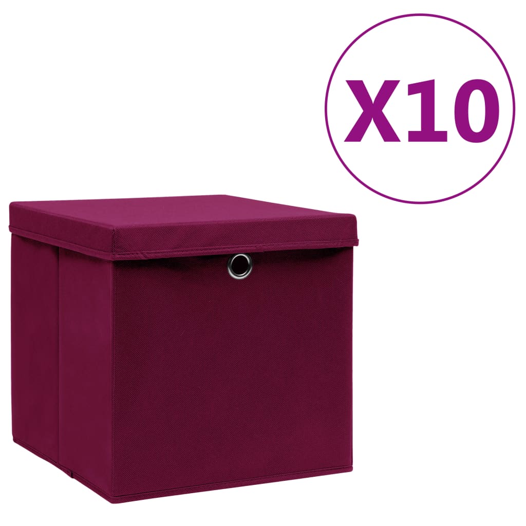 VIDAXL Aufbewahrungsboxen Mit Deckeln 10 Stk. 28x28x28 Cm Dunkelrot