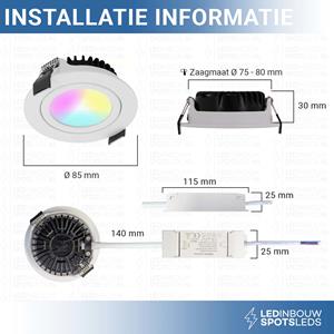 Ondiepe smart RGBWW inbouwspot - 230 volt - 9 watt - 750 lumen - wit