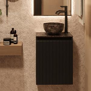 Fontana Dark Emperador Micro Marble toiletmeubel met ribbelfront 40cm zwart mat