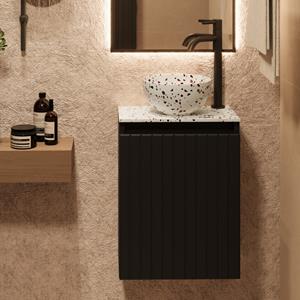 Fontana Terrazzo Micro Marble toiletmeubel met ribbelfront 40cm zwart mat