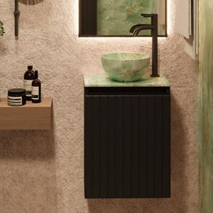 Fontana Green Onyx Micro Marble toiletmeubel met ribbelfront 40cm zwart mat