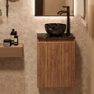 Fontana Athens Portoro Gold Micro Marble toiletmeubel met ribbelfront 40cm warm eiken