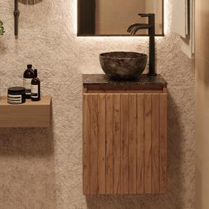 Fontana Dark Emperador Micro Marble toiletmeubel met ribbelfront 40cm warm eiken