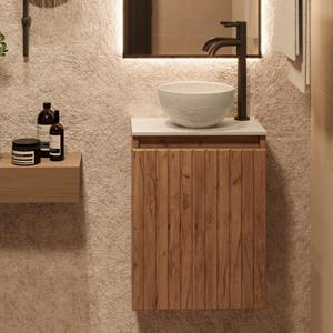 Fontana White Travertin Micro Marble toiletmeubel met ribbelfront 40cm warm eiken