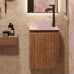 Fontana Pink Onyx Micro Marble toiletmeubel met ribbelfront 40cm warm eiken